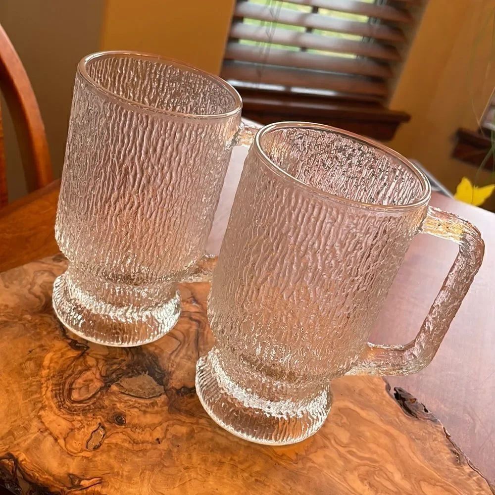 Indiana Glass Tree Bark Pedestal Mugs